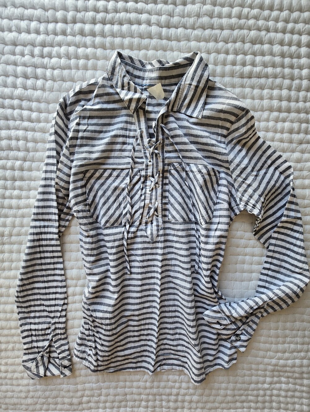 Women’s Mountain Hardwear Lace-Up Collared Striped Top - Size Medium